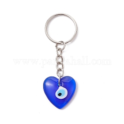 Blue Glass Evil Eye PendantS Keychains, with Iron Split Key Rings, Heart, 7.7cm