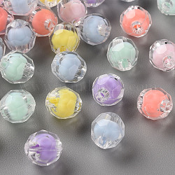 Transparente Acryl Perlen, Perle in Perlen, facettiert, Runde, Mischfarbe, 8x7.5 mm, Bohrung: 2 mm