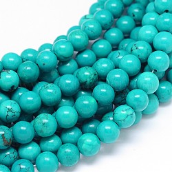Natürliche Howlith runde Perle Stränge, gefärbt und erhitzt, Medium türkis, 8 mm, Bohrung: 1 mm, ca. 48 Stk. / Strang, 15.55 Zoll