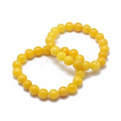Bracelets extensibles de perles de jade jaune naturel, ronde, teinte, 2 pouce ~ 2-1/8 pouces (5.2~5.5 cm), perle: 10 mm