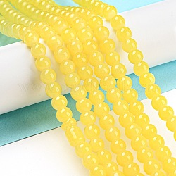 Backen gemalt Nachahmung Jade Glas runden Perle Stränge, Gelb, 6.5 mm, Bohrung: 1.5 mm, ca. 145 Stk. / Strang, 31.8 Zoll