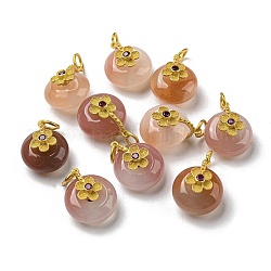 Breloques naturelles en forme de beignet en agate de yanyuan, avec les accessoires en laiton, couleur or mat, 15x12.5x8mm, Trou: 3mm