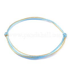 Fabricación de pulseras de múltiples hilos de hilo de nailon ajustable, con cuerda metálica, el cielo azul, 0.2 cm, diámetro interior: 2~3-3/4 pulgada (5~9.5 cm)