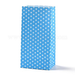 長方形のクラフト紙袋  ハンドルなし  ギフトバッグ  水玉模様  ディープスカイブルー  9.1x5.8x17.9cm