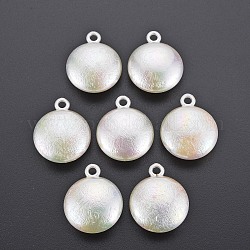 Pendentifs en perles d'imitation en plastique ABS électrolytique, plat rond, couleur de coquillage, 32x26x12.5mm, Trou: 3.5mm