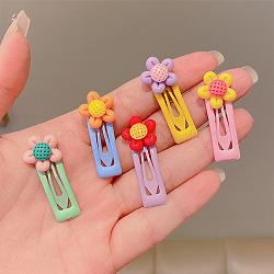 Pinzas para el cabello de plástico y hierro, accesorios para el cabello de color macaron para niñas, patrón de flores, 30mm, 6 PC / sistema