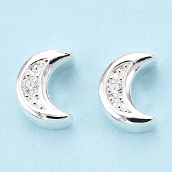 Brass Micro Pave Cubic Zirconia Beads, Moon, 925 Sterling Silver Plated, 8x6x3.8mm, Hole: 1mm
