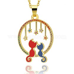 Collier pendentif pleine lune avec double chat et étoile, bijoux cadeau fête des mères femme, or, or, 16.34 pouce (41.5 cm)