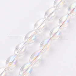 Chapelets de perles en verre transparent électrolytique, de couleur plaquée ab , ovale, clair ab, 6.5x4.5mm, Trou: 1mm, Environ 60~65 pcs/chapelet, 15.16~15.94 pouce (38.5 cm ~ 40.5 cm)
