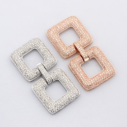 Square Brass Micro Pave Cubic Zirconia Fold Over Clasps, Lead Free & Nickel Free & Cadmium Free, Mixed Color, 50x26x6mm, Hole: 6~2x1mm