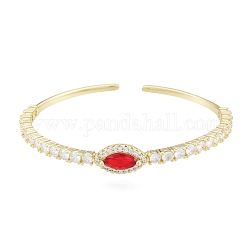 Bracelet manchette ouvert oeil de cheval zircone cubique, véritables bijoux en laiton plaqué 18k or véritable pour femmes, rouge, diamètre intérieur: 1-7/8x2-1/4 pouce (4.7x5.8 cm)