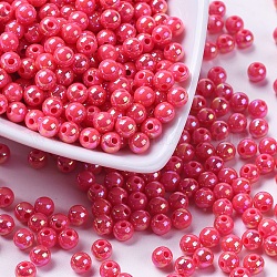 Perle acriliche poli stirene ecologiche, ab colore placcato, tondo, fucsia, 5mm, Foro: 1 mm, circa 7500pcs/500g