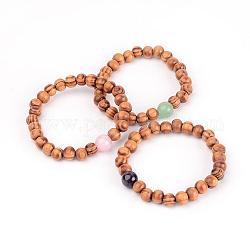 Holz Perlen Stretch-Armbänder, mit natürlichen gemischten Steinperlen, 53 mm