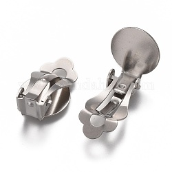 304 Stainless Steel Clip-on Earring Setting, Flat Round, Stainless Steel Color, Tray: 12mm, 21x12x9mm