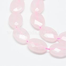 Natural rosa de hilos de abalorios de cuarzo, facetados, oval, 10x8~9x4mm, agujero: 1 mm, aproximamente 39 pcs / cadena, 15.7 pulgada
