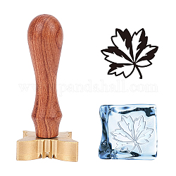 Olycraft Brass Wax Seal Stamp, Pear Wood Handle, for DIY Scrapbooking, Maple Leaf Pattern, Stamp: 30x12mm, Handle: 78.3~78.5x22mm