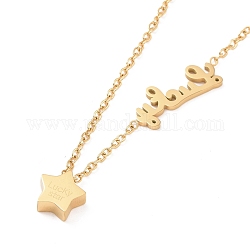 Placage ionique (ip) 304 collier pendentif étoile porte-bonheur en acier inoxydable pour femme, or, 16.73 pouce (42.5 cm)