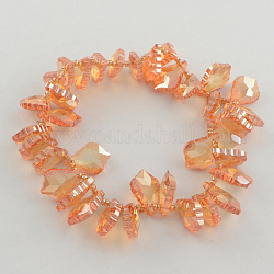 Plated Faceted Leaf Glass Beads, Sandy Brown, 22x16x8mm, Hole: 2mm