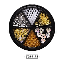 Nail Art Decoration Accessories Kits, include ABS Plastic Imitation Pearl & Acrylic & Alloy Cabochons, Glass Rhinestone and Stainless Steel Micro Beads, Mixed Color, 1~9.5x1~7.5x0.6~3mm, 6grid/box
