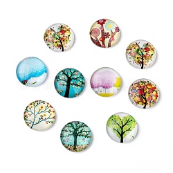 Tree of Life Printed Half Round/Dome Glass Cabochons, Mixed Color, 16x5mm