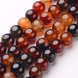 Chapelets de perles d'agate naturelle, ronde, teints et chauffée, chocolat, 8mm, Trou: 1mm, Environ 48 pcs/chapelet, 14.1 pouce
