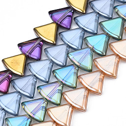 Chapelets de perles en verre électroplaqué, triangle, couleur mixte, 12x16x5mm, Trou: 1mm, Environ 50 pcs/chapelet, 24.02 pouce (61 cm)