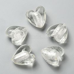 Manuell Silber Folie-Glas Perlen, Herz, Transparent, 28x24~28x15~17 mm, Bohrung: 2 mm