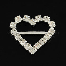 Блестящие сердца свадебные приглашения лента пряжки, серебристого цвета с латунной маркой кристалл горный хрусталь платье одежды пряжки скольжения, кристалл, 21x20x3 мм, отверстие : 11~15x3~6 мм