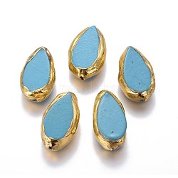 Kunsttürkisfarbenen Perlen, mit Messing-Zubehör, Träne, golden, 33~35x17~21x10~11 mm, Bohrung: 1.2 mm