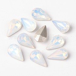 Cabochons strass dos pointu en verre larme, Grade a, dos plaqué, opale blanc, 13x8x4.5mm