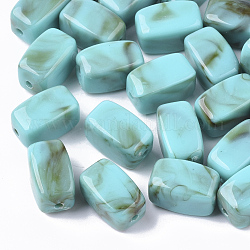 Perles acryliques, style de pierres fines imitation, cuboïde, vert de mer clair, 13x7.5x7.5mm, trou: 1.6 mm.