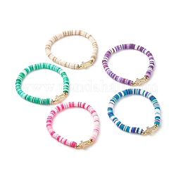 Polymer Clay Heishi Beads Stretch Bracelet for Women, Cross Cubic Zirconia Link Bracelet, Golden, Mixed Color, Inner Diameter: 2-1/4 inch(5.6cm)