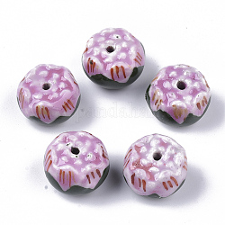 Perles en porcelaine manuelles, famille rose de style, fleur, rose chaud, 19~20x13~14mm, Trou: 1.8mm