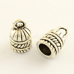 Tibetan Style Zinc Alloy Cord Ends, End Caps, Antique Silver, 14x9mm, Hole: 3mm, Fit for 6mm Cord, about 562pcs/1000g