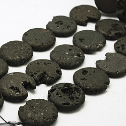 Гальванические природные друзы геод, плоско-круглые, окрашенные, с черным покрытием, 30x7~8 мм, отверстие : 2 мм, около 7 шт / нитка, 8.26 дюйм (21 см)