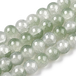 Brins de perles de verre imitation jade peintes, cuisson craquelée, deux tons, ronde, vert olive, 10mm, Trou: 1.4mm, Environ 80 pcs/chapelet, 30.87'' (78.4 cm)