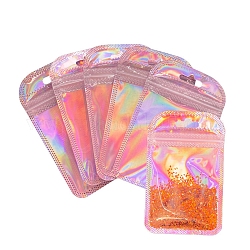 Прямоугольные лазерные пластиковые подарочные пакеты с замком-молнией, самозапечатывающиеся повторно закрывающиеся мешочки для хранения часов с ручкой-брелком, розовые, 11x7 см