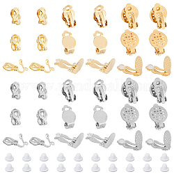 DICOSMETIC 36Pcs 6 Style 304 Stainless Steel Clip-on Earring Findings, with Round Flat Pad, Flat Round, with Plastic Ear Nuts, Mixed Color, Earring Findings: 12~22x6~15x7~9mm, 6pcs/style
