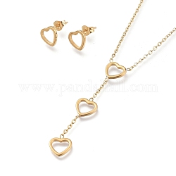 Heart 304 Stainless Steel Jewelry Sets, Cable Chains Pendant Necklaces and Stud Earrings, with Ear Nuts and Lobster Claw Clasps, Golden, 19.88 inch(50.5cm), 8.5x9mm, Pin: 0.7mm