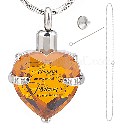 CREATCABIN November Glass Urn Pendant Necklace DIY Making Kit, Including 1Pc Heart Glass Urn Pendant with Always On My Mind Forever In My Heart, 1Pc 304 Stainless Steel Women Chain Necklaces, 1 set Stainless Steel Mini Funnel, Chocolate, Pendant: 33x21.5x11.5mm, Hole: 5mm