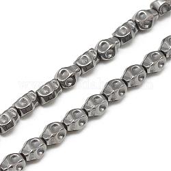 Chapelets de perles en hématite synthétique sans magnétique, crane, noir plaqué, 6x5x4.5mm, Trou: 1mm, Environ 67 pcs/chapelet, 15.7 pouce