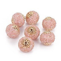 Perles de strass en résine , avec de l'argile polymère, accessoires de poudre de scintillement et d'alliage, ronde, rose, 19.5~20mm, Trou: 1.4mm