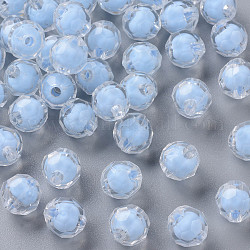Perles en acrylique transparente, Perle en bourrelet, facette, ronde, bleuet, 9.5x9.5mm, Trou: 2mm, environ 1041 pcs/500 g