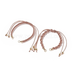 2 pièces 2 bracelets tressés en cordon de polyester de style, pour la fabrication de bracelets à maillons réglables, avec des perles en laiton, rouge indien, 5-1/4~10-5/8x1/4 pouce (13.2~27x0.5 cm), Trou: 3.5mm, 1pc / style