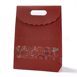 Sacs-cadeaux à rabat en papier rectangle, avec poignée & mot & motif floral, sacs à provisions, rouge foncé, 19x9.1x26.2 cm