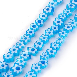 Chapelets de perle de millefiori en verre manuelles, fleur, bleu, 6.4~9x3.2mm, Trou: 1mm, Environ 56 pcs/chapelet, 15.75'' (40 cm)