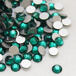 Strass posteriore in vetro sfaccettato color smeraldo per indumento, grado a, palccato nero, mezzo tondo, 3~3.2mm, circa 1440pcs/scatola