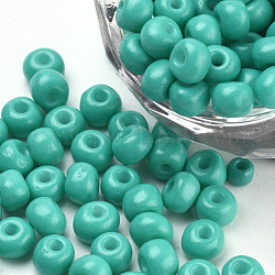 Baking Paint Glass Seed Beads, Round, Medium Turquoise, 4~4.5x3mm, Hole: 1~1.2mm, about 4500pcs/bag, about 450g/bag