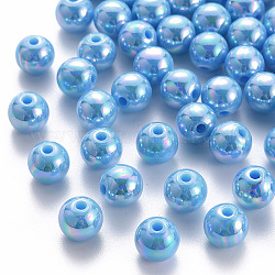 Opaque Acrylic Beads, AB Color Plated, Round, Light Sky Blue, 10x9mm, Hole: 2mm, about 940pcs/500g