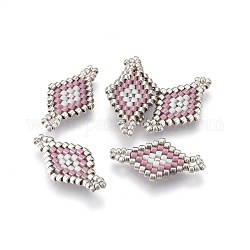 Liens de perles de rocaille japonaises miyuki & toho, motif de tissage, losange, brun rosé, 21.5~22x12x1.7mm, Trou: 2mm